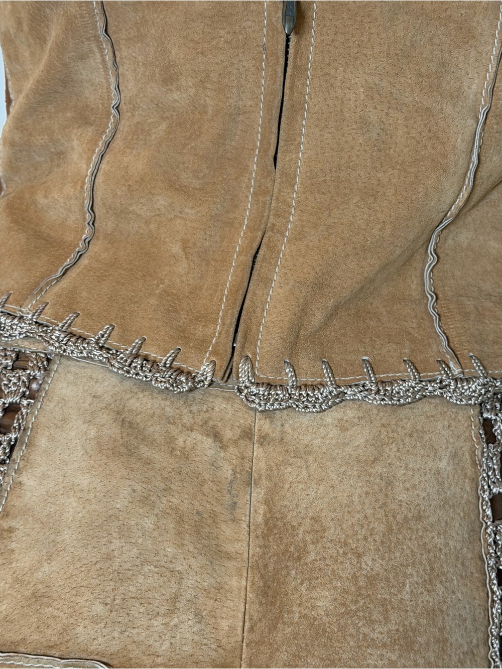 Y2K Wilson’s Leather Maxima Suede Denim Crochet Patchwork halter top & pant set - Picture 13 of 15